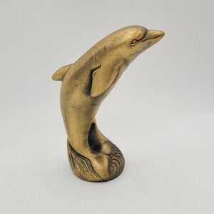 Vintage Brass Bottle Nosed Dolphin 5 1/4" Inch Tall Figure Home Decor READ